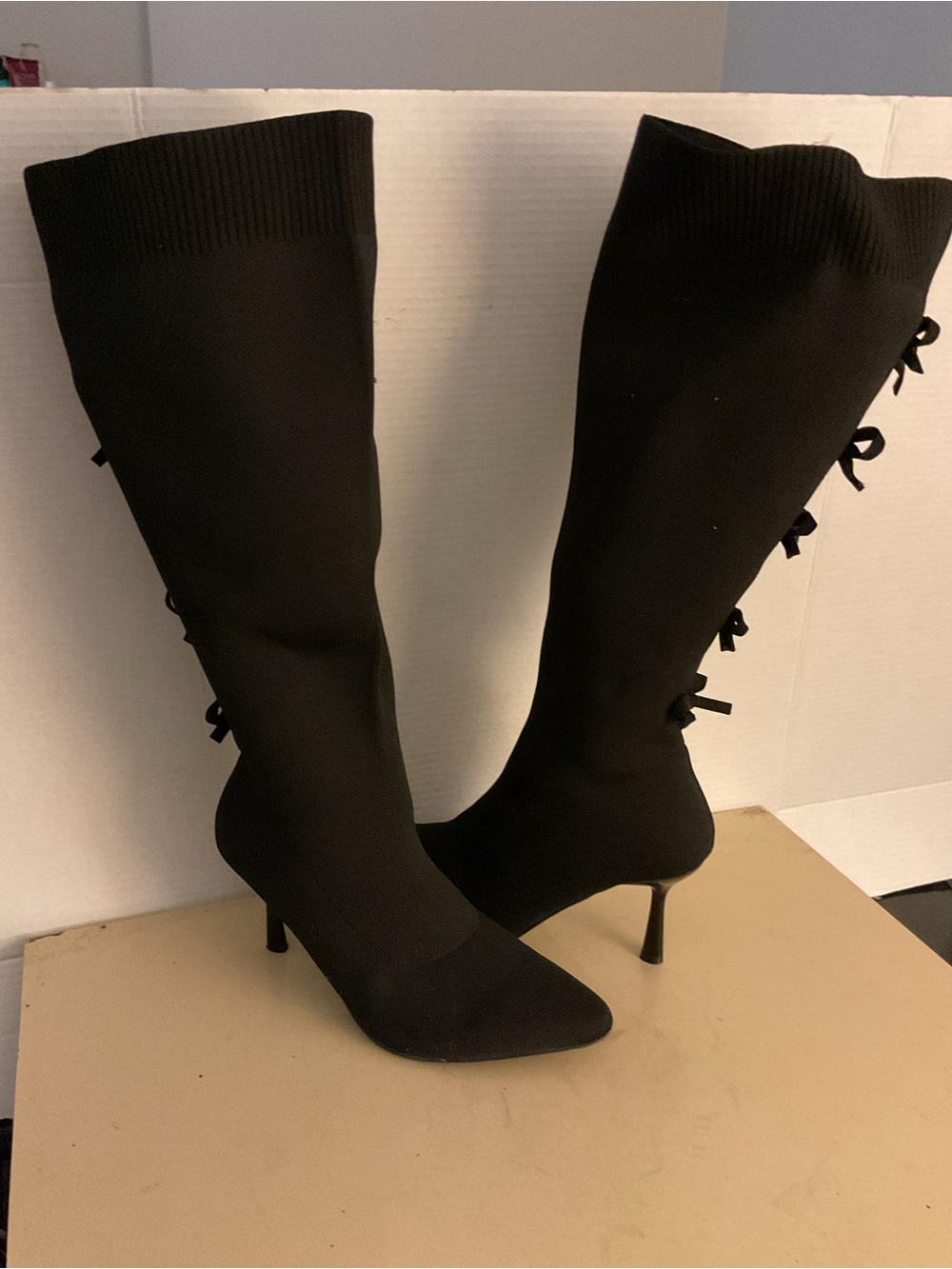 Torrid women black knit tall knee high heel boots US 11.5 WW wide calf